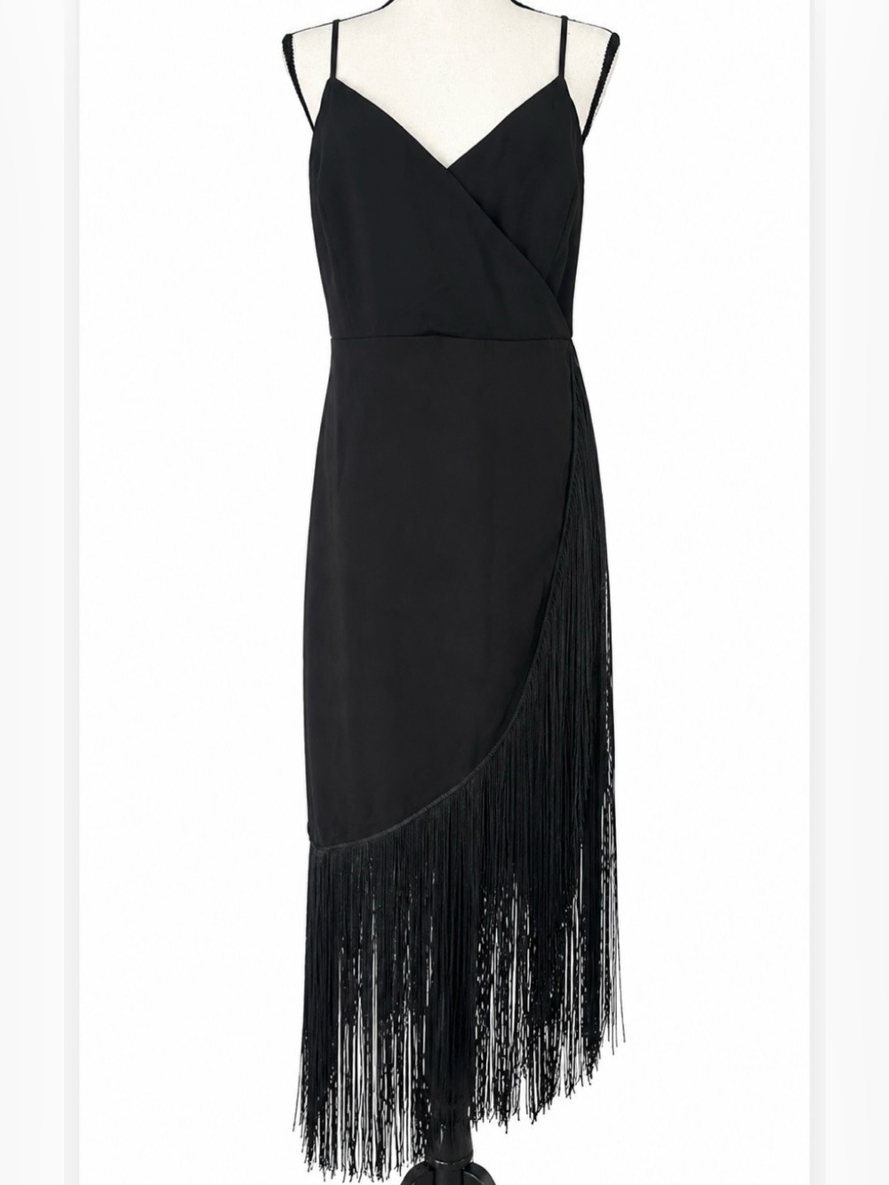 Dynamite Black Fringe Cocktail Dress Whimsigoth Mob Wife Glam NWT Size L